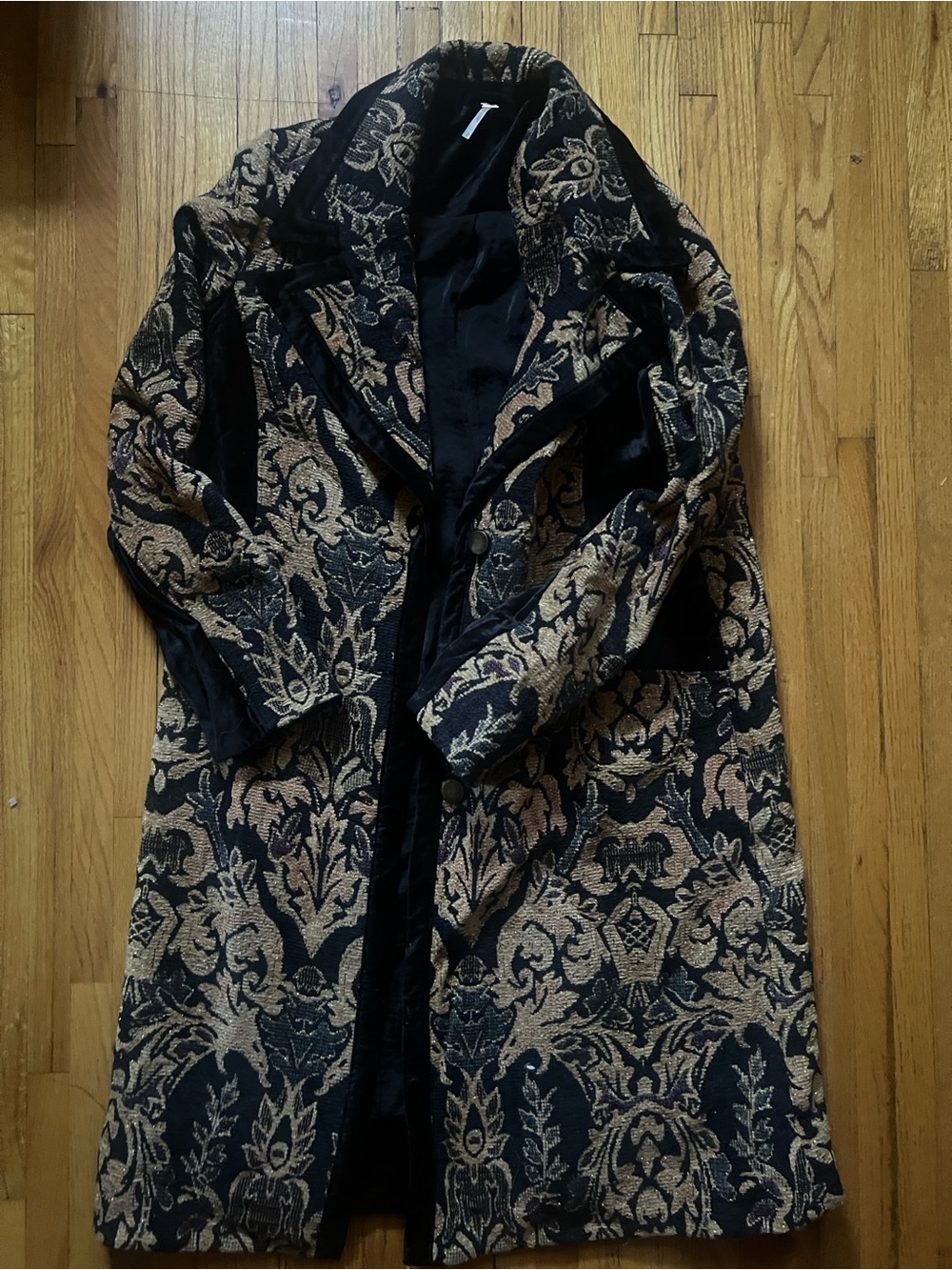 Free People Jacquard Blocked Black and Gold Brocade Women's Coat Size L - Picture 5 of 8
